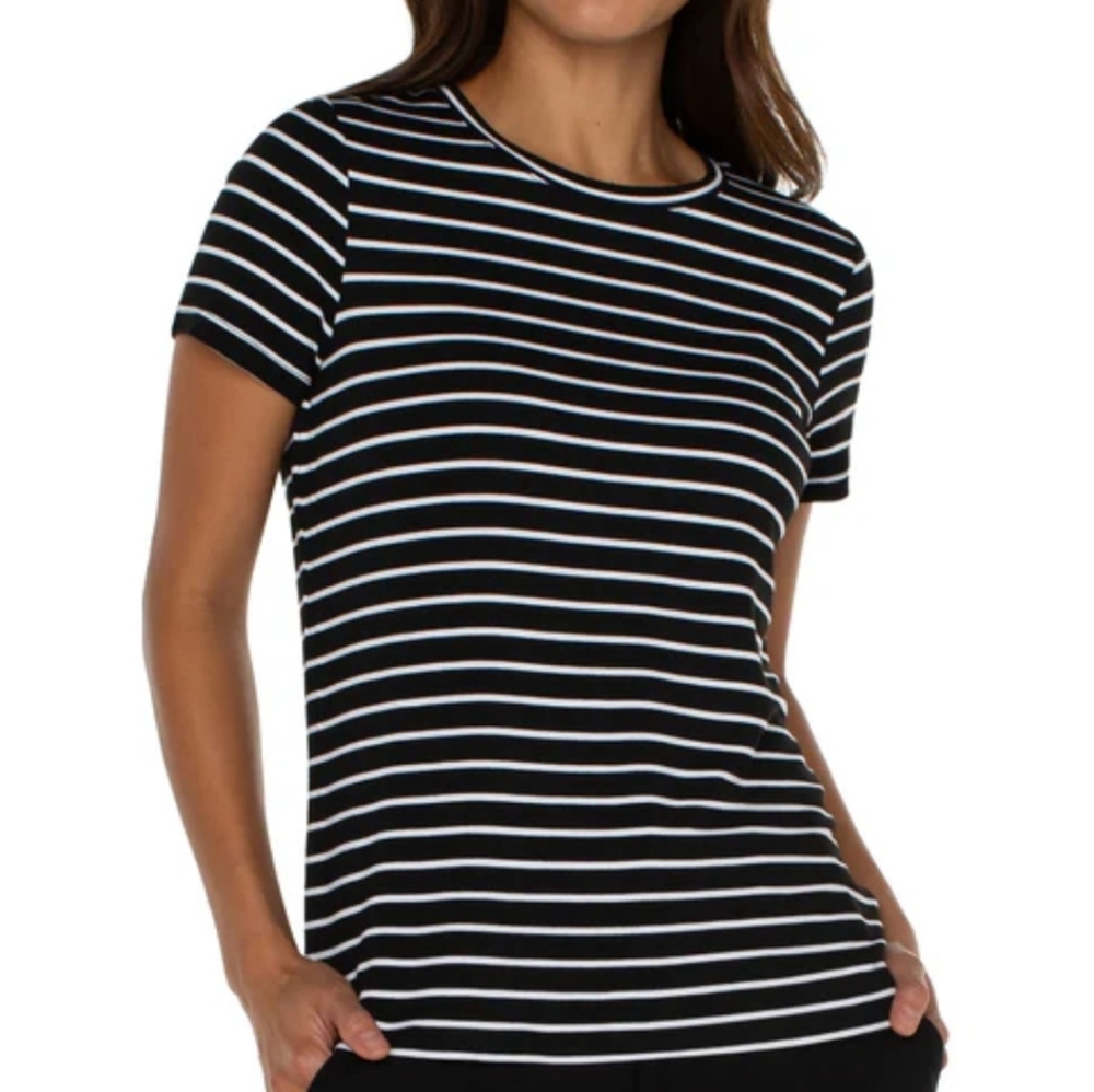 Liverpool stripe black white crew neck top shirt XLP Stretch Office Travel